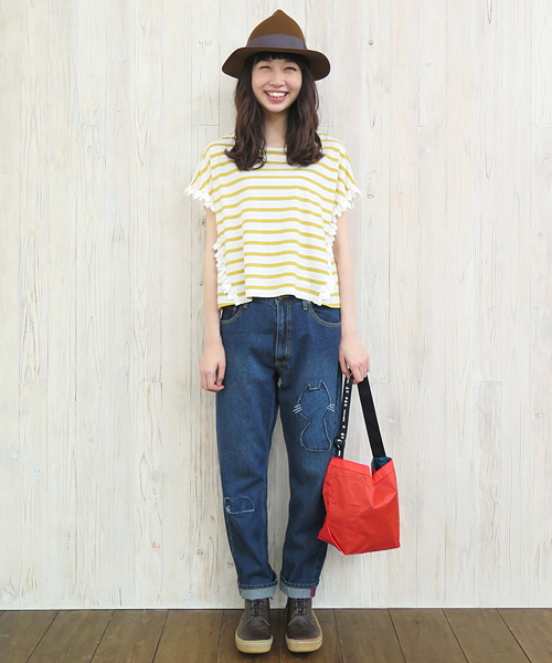 Ne-net（ネネット）の「S なみなみレースボーダー（Tシャツ/カットソー・レディース・イエロー/ブルー/グリーン・02）」の5枚目の写真