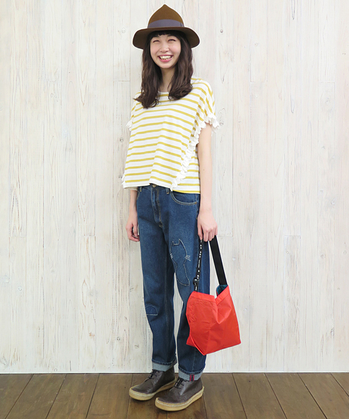 Ne-net（ネネット）の「S なみなみレースボーダー（Tシャツ/カットソー・レディース・イエロー/ブルー/グリーン・02）」の6枚目の写真