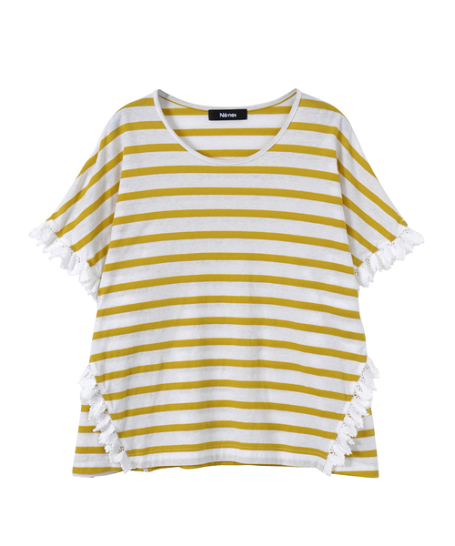Ne-net（ネネット）の「S なみなみレースボーダー（Tシャツ/カットソー・レディース・イエロー/ブルー/グリーン・02）」の7枚目の写真