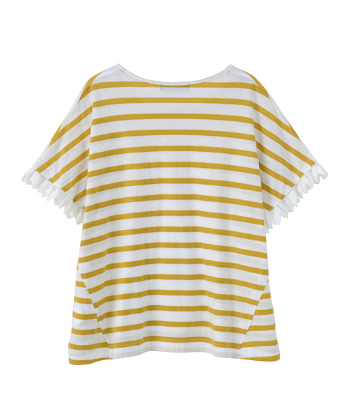 Ne-net（ネネット）の「S なみなみレースボーダー（Tシャツ/カットソー・レディース・イエロー/ブルー/グリーン・02）」の8枚目の写真