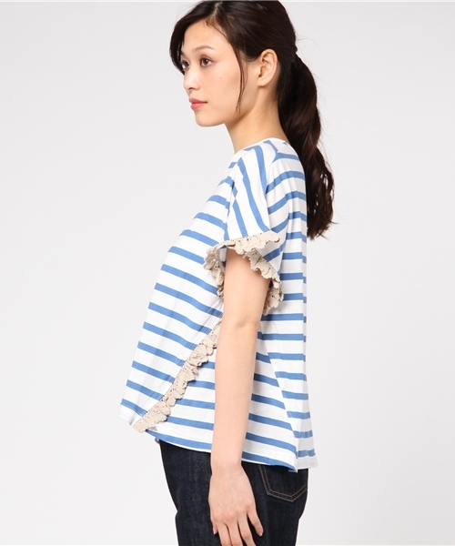 Ne-net（ネネット）の「S なみなみレースボーダー（Tシャツ/カットソー・レディース・イエロー/ブルー/グリーン・02）」の10枚目の写真