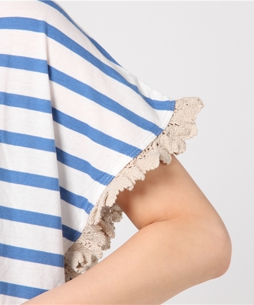 Ne-net（ネネット）の「S なみなみレースボーダー（Tシャツ/カットソー・レディース・イエロー/ブルー/グリーン・02）」の13枚目の写真