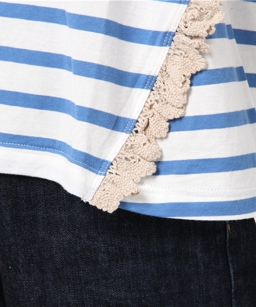 Ne-net（ネネット）の「S なみなみレースボーダー（Tシャツ/カットソー・レディース・イエロー/ブルー/グリーン・02）」の14枚目の写真