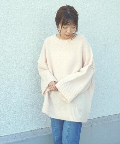 Another Edition(アナザーエディション)の「ボートネックビッグニットプルオーバー ◆(ニット/セーター・レディース・ナチュラル/コバルトブルー/ピンク・FREE)」の1枚目の写真