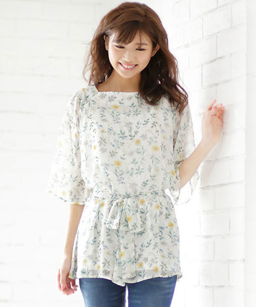 GeeRA（ジーラ）の「選べる！花柄シフォンブラウス＆スカート（シャツ/ブラウス・レディース・ホワイト/オフホワイト/ホワイト系その他・LARGE/MEDIUM）」の3枚目の写真