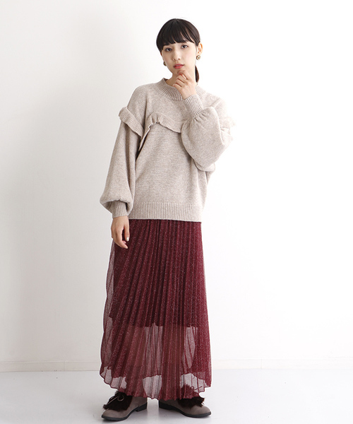 MERLOT（メルロー）の「ラメプリーツスカート1251（スカート・レディース・ワイン/ブラック/ベージュ・FREE）」の13枚目の写真