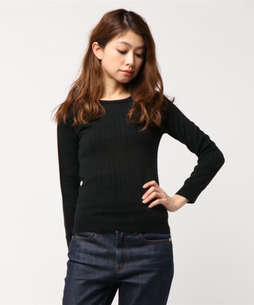 GeeRA（ジーラ）の「洗える制菌加工ワイドリブニット（Tシャツ/カットソー・レディース・ライトグレー/ラベンダー/オフホワイト/ブラック・LARGE/MEDIUM/SMALL/X-LARGE/XX-LARGE）」の2枚目の写真