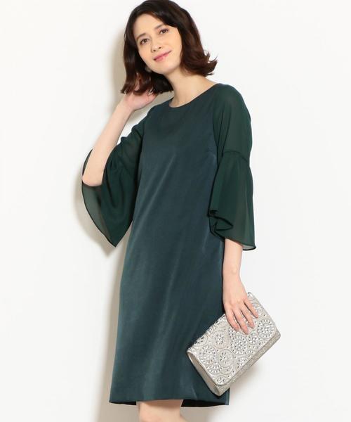 Green Label Relaxing グリーンレーベルリラクシング の D シフォン フレアスリーブ セミオケージョンワンピース ワンピース Wear