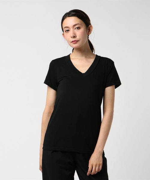 KOBE LETTUCE（コウベレタス）の「レーヨン混シンプルVネックストレッチTシャツ/レディース/半袖/カットソー[C3293]神戸レタス（Tシャツ/カットソー・レディース・オフホワイト/ベージュ/ブラック・FREE）」の3枚目の写真