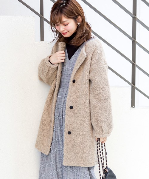 natural couture(ナチュラルクチュール)の「ボアハーフコート(その他アウター・レディース・ベージュ/ピンク/アイボリー/ボルドー・FREE)」の2枚目の写真