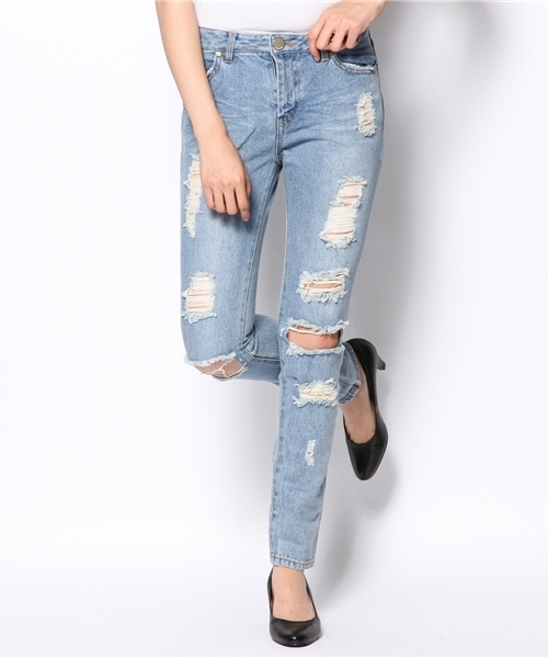 LAGUNAMOON（ラグナムーン）の「kneeクラッシュストレートパンツ（その他パンツ・レディース・サックスブルー/インディゴブルー・SMALL/MEDIUM）」の2枚目の写真