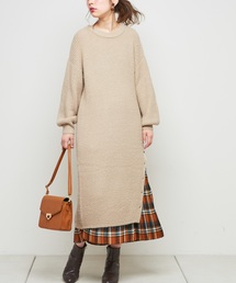 natural couture | サイド釦もちもちリブワンピース(ワンピース)