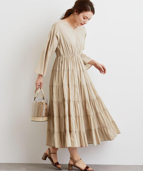 green label relaxing(グリーンレーベルリラクシング)の「CFC INDIA Vネック ティアード ワンピース(ワンピース・レディース・ベージュ/ネイビー/ダークグリーン・FREE)」の14枚目の写真