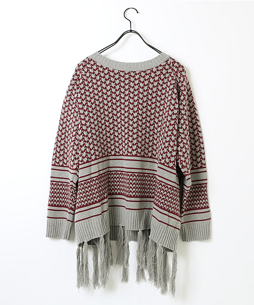 banal chic bizarre（バナルシックビザール）の「AFGHAN KNIT ◆（ニット/セーター・メンズ・ブラック×ホワイト/ワインレッド・FREE）」の6枚目の写真