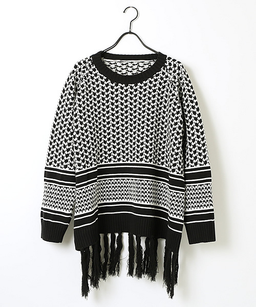 banal chic bizarre（バナルシックビザール）の「AFGHAN KNIT ◆（ニット/セーター・メンズ・ブラック×ホワイト/ワインレッド・FREE）」の7枚目の写真