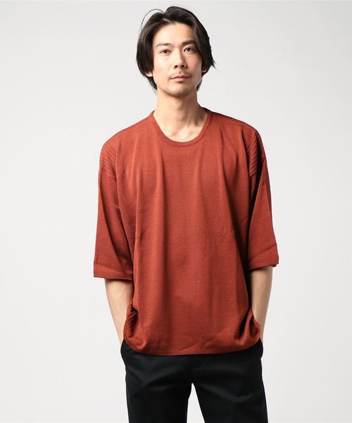 MinoriTY（マイノリティ）の「12Gサイドリブルーズシルエット5分袖サマーニット（ニット/セーター・メンズ・オフホワイト/ブラック/テラコッタ/ピンク/グレー/ベージュ/ネイビー/チャコール・M/L）」の6枚目の写真