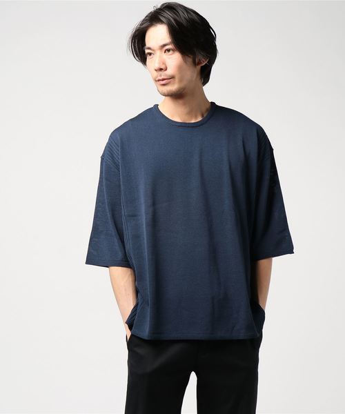 MinoriTY（マイノリティ）の「12Gサイドリブルーズシルエット5分袖サマーニット（ニット/セーター・メンズ・オフホワイト/ブラック/テラコッタ/ピンク/グレー/ベージュ/ネイビー/チャコール・M/L）」の7枚目の写真