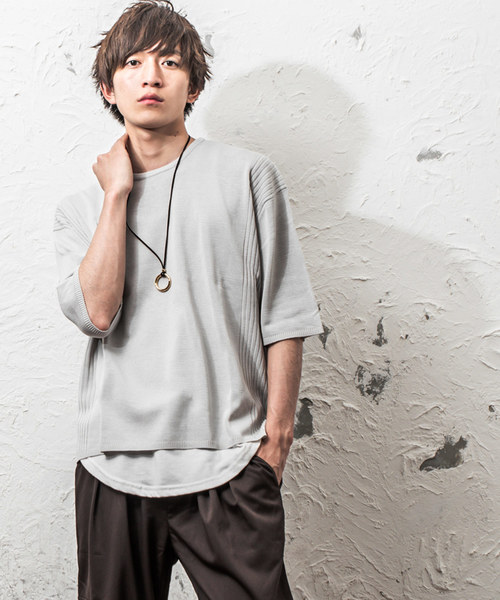 MinoriTY（マイノリティ）の「12Gサイドリブルーズシルエット5分袖サマーニット（ニット/セーター・メンズ・オフホワイト/ブラック/テラコッタ/ピンク/グレー/ベージュ/ネイビー/チャコール・M/L）」の4枚目の写真