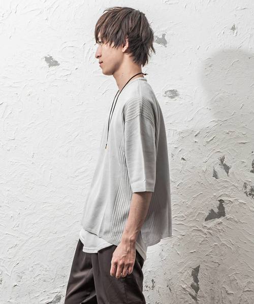 MinoriTY（マイノリティ）の「12Gサイドリブルーズシルエット5分袖サマーニット（ニット/セーター・メンズ・オフホワイト/ブラック/テラコッタ/ピンク/グレー/ベージュ/ネイビー/チャコール・M/L）」の18枚目の写真