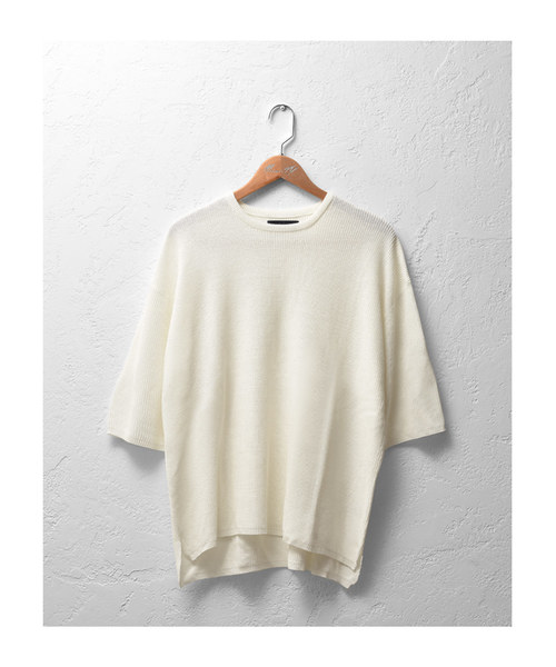 MinoriTY（マイノリティ）の「12Gサイドリブルーズシルエット5分袖サマーニット（ニット/セーター・メンズ・オフホワイト/ブラック/テラコッタ/ピンク/グレー/ベージュ/ネイビー/チャコール・M/L）」の9枚目の写真