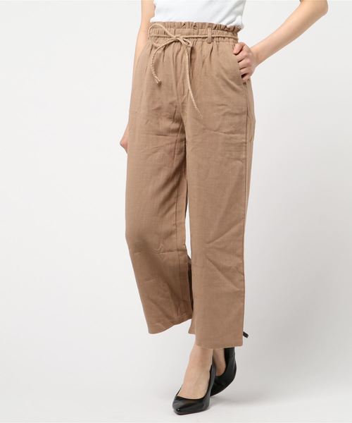minius（ミニウス）の「麻混ワイドパンツ/レディース　ハイウエスト（その他パンツ・レディース・ブラック/ベージュ系その他/ベージュ・MEDIUM）」の3枚目の写真