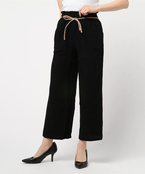 minius（ミニウス）の「麻混ワイドパンツ/レディース　ハイウエスト（その他パンツ・レディース・ブラック/ベージュ系その他/ベージュ・MEDIUM）」の2枚目の写真