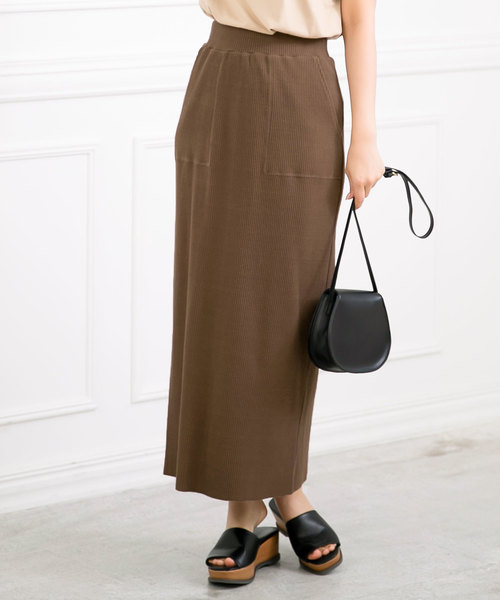 KOBE LETTUCE（コウベレタス）の「2type[ワイドパンツorロングスカート]セルフカットリブボトムス（その他パンツ・レディース・ブラック/アイボリー/モカ/ホワイト系その他/ブラック系その他/ブラウン系その他/ベージュ系その他/グレイッシュベージュ・FREE）」の5枚目の写真