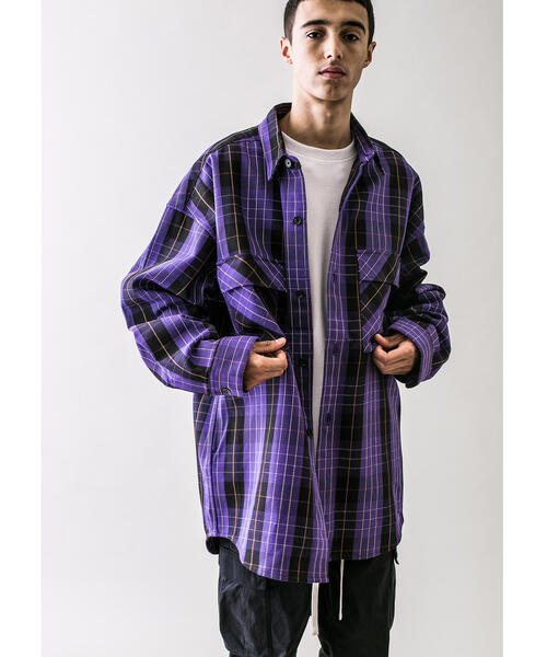 MONKEY TIME(モンキータイム)の「<monkey time> HEAVY CHECK TWILL OVER SIZED CPO/オーバーサイズシャツ(シャツ/ブラウス・メンズ・パープル/ダークブラウン・L/M/S/XL)」の11枚目の写真