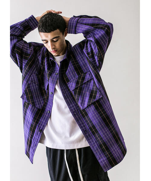 MONKEY TIME(モンキータイム)の「<monkey time> HEAVY CHECK TWILL OVER SIZED CPO/オーバーサイズシャツ(シャツ/ブラウス・メンズ・パープル/ダークブラウン・L/M/S/XL)」の10枚目の写真