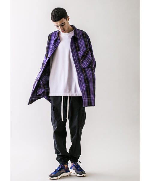 MONKEY TIME(モンキータイム)の「<monkey time> HEAVY CHECK TWILL OVER SIZED CPO/オーバーサイズシャツ(シャツ/ブラウス・メンズ・パープル/ダークブラウン・L/M/S/XL)」の6枚目の写真
