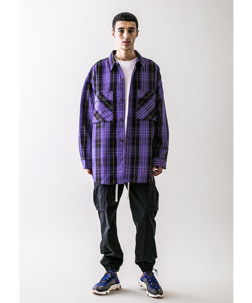 MONKEY TIME(モンキータイム)の「<monkey time> HEAVY CHECK TWILL OVER SIZED CPO/オーバーサイズシャツ(シャツ/ブラウス・メンズ・パープル/ダークブラウン・L/M/S/XL)」の5枚目の写真