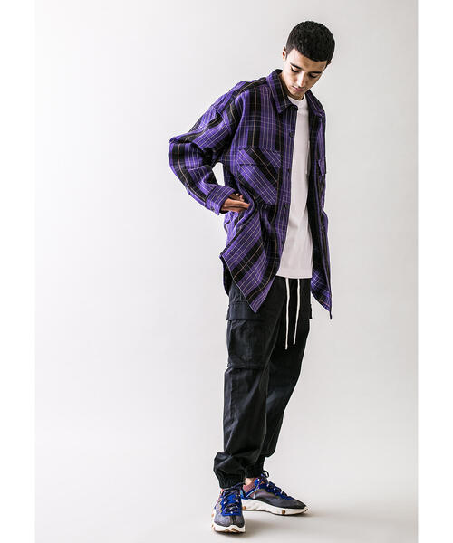 MONKEY TIME(モンキータイム)の「<monkey time> HEAVY CHECK TWILL OVER SIZED CPO/オーバーサイズシャツ(シャツ/ブラウス・メンズ・パープル/ダークブラウン・L/M/S/XL)」の4枚目の写真