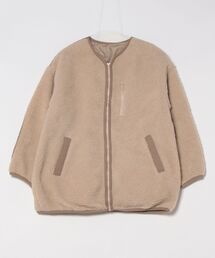 ノーカラー配色切り替えボアブルゾン