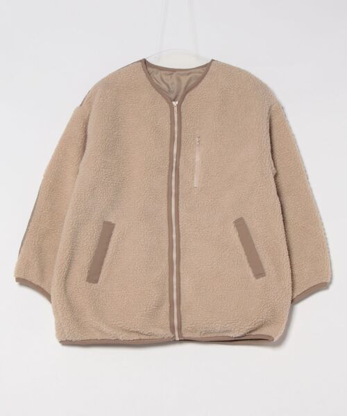 STYLEBLOCK（スタイルブロック）の「ノーカラー配色切り替えボアブルゾン（ブルゾン・レディース・アイボリー/ブラック/ベージュ/ブラウン系その他/グレイッシュベージュ・M）」の4枚目の写真