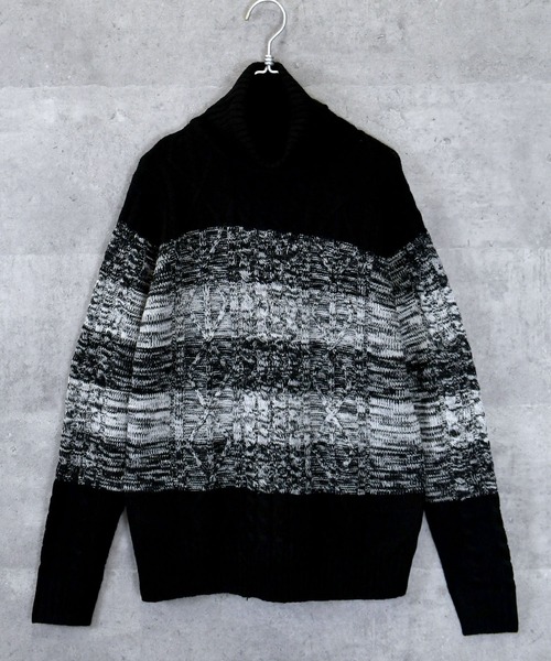 Anytime Songs（エニータイムソングス）の「アラン編みタートルネックセーター（ニット/セーター・メンズ・グレー/ブルー/ワインレッド/ホワイト/ブラック/ネイビー/ブラック系その他/ホワイト×ブラック/ベージュ・MEDIUM/LARGE/SMALL/X-LARGE）」の3枚目の写真