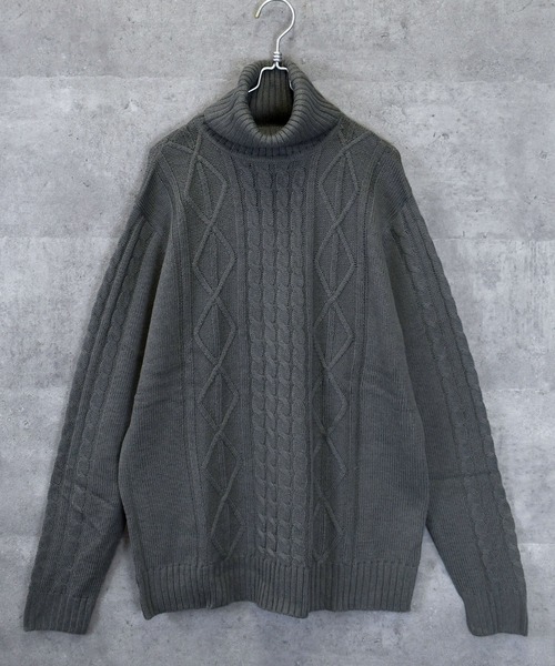 Anytime Songs（エニータイムソングス）の「アラン編みタートルネックセーター（ニット/セーター・メンズ・グレー/ブルー/ワインレッド/ホワイト/ブラック/ネイビー/ブラック系その他/ホワイト×ブラック/ベージュ・MEDIUM/LARGE/SMALL/X-LARGE）」の6枚目の写真