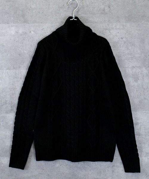 Anytime Songs（エニータイムソングス）の「アラン編みタートルネックセーター（ニット/セーター・メンズ・グレー/ブルー/ワインレッド/ホワイト/ブラック/ネイビー/ブラック系その他/ホワイト×ブラック/ベージュ・MEDIUM/LARGE/SMALL/X-LARGE）」の4枚目の写真