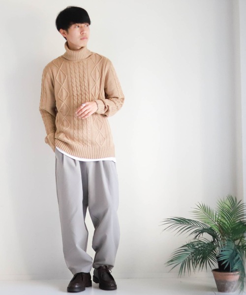 Anytime Songs（エニータイムソングス）の「アラン編みタートルネックセーター（ニット/セーター・メンズ・グレー/ブルー/ワインレッド/ホワイト/ブラック/ネイビー/ブラック系その他/ホワイト×ブラック/ベージュ・MEDIUM/LARGE/SMALL/X-LARGE）」の16枚目の写真