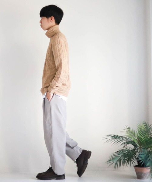 Anytime Songs（エニータイムソングス）の「アラン編みタートルネックセーター（ニット/セーター・メンズ・グレー/ブルー/ワインレッド/ホワイト/ブラック/ネイビー/ブラック系その他/ホワイト×ブラック/ベージュ・MEDIUM/LARGE/SMALL/X-LARGE）」の18枚目の写真