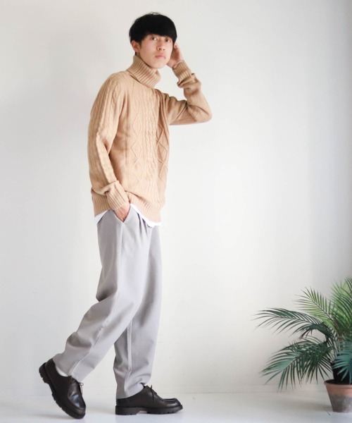 Anytime Songs（エニータイムソングス）の「アラン編みタートルネックセーター（ニット/セーター・メンズ・グレー/ブルー/ワインレッド/ホワイト/ブラック/ネイビー/ブラック系その他/ホワイト×ブラック/ベージュ・MEDIUM/LARGE/SMALL/X-LARGE）」の17枚目の写真