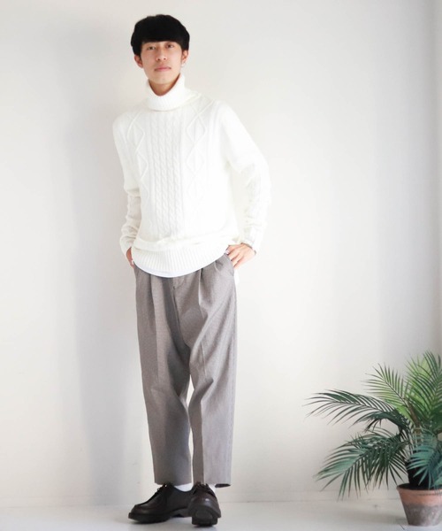 Anytime Songs（エニータイムソングス）の「アラン編みタートルネックセーター（ニット/セーター・メンズ・グレー/ブルー/ワインレッド/ホワイト/ブラック/ネイビー/ブラック系その他/ホワイト×ブラック/ベージュ・MEDIUM/LARGE/SMALL/X-LARGE）」の14枚目の写真