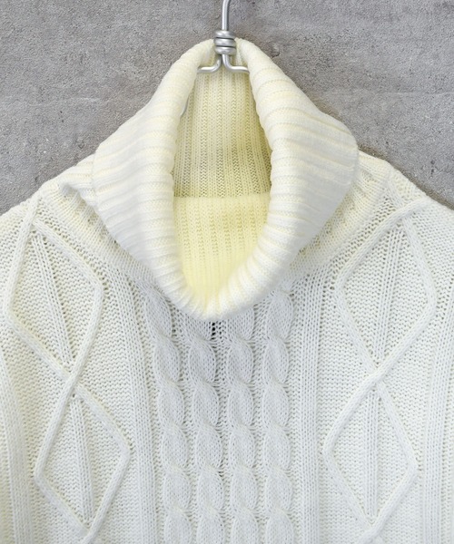 Anytime Songs（エニータイムソングス）の「アラン編みタートルネックセーター（ニット/セーター・メンズ・グレー/ブルー/ワインレッド/ホワイト/ブラック/ネイビー/ブラック系その他/ホワイト×ブラック/ベージュ・MEDIUM/LARGE/SMALL/X-LARGE）」の20枚目の写真