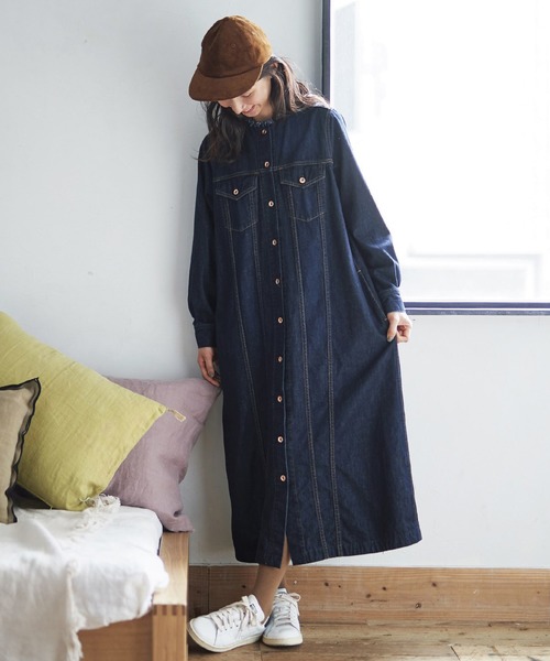 Sunny clouds（サニークラウズ）の「サニークラウズ　衿をちょん切ったワンピース〈レディース〉（ワンピース・レディース・インディゴブルー・MEDIUM/LARGE/X-LARGE/XX-LARGE/NM）」の13枚目の写真