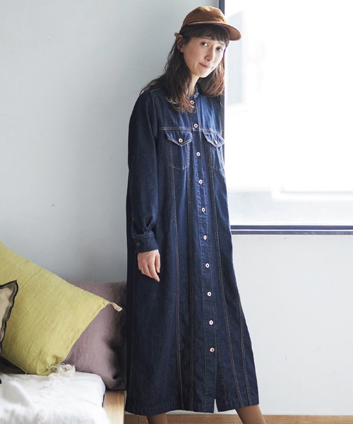 Sunny clouds（サニークラウズ）の「サニークラウズ　衿をちょん切ったワンピース〈レディース〉（ワンピース・レディース・インディゴブルー・MEDIUM/LARGE/X-LARGE/XX-LARGE/NM）」の11枚目の写真