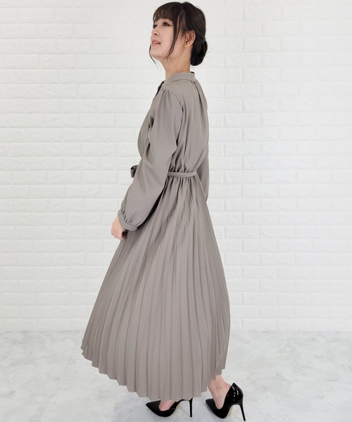 Lace Ladies（レースレディース）の「ウエストリボン付 プリーツ ロングワンピース（ワンピース・レディース・ネイビー/ブラック/グレー/グレイッシュベージュ・M/S/XL/L）」の10枚目の写真