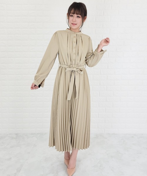 Lace Ladies（レースレディース）の「ウエストリボン付 プリーツ ロングワンピース（ワンピース・レディース・ネイビー/ブラック/グレー/グレイッシュベージュ・M/S/XL/L）」の13枚目の写真