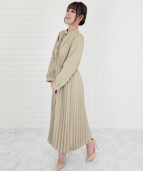 Lace Ladies（レースレディース）の「ウエストリボン付 プリーツ ロングワンピース（ワンピース・レディース・ネイビー/ブラック/グレー/グレイッシュベージュ・M/S/XL/L）」の18枚目の写真