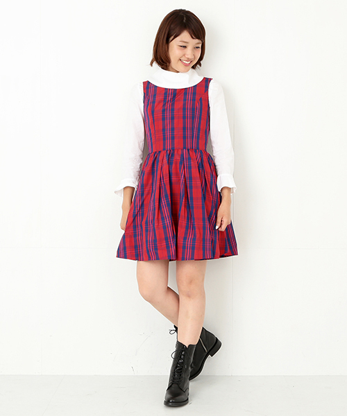 [未使用]IRMA チェック柄レッドノースリーブワンピース CHILD WOMAN（チャイルドウーマン）の「☆C/Cuマドラスチェック