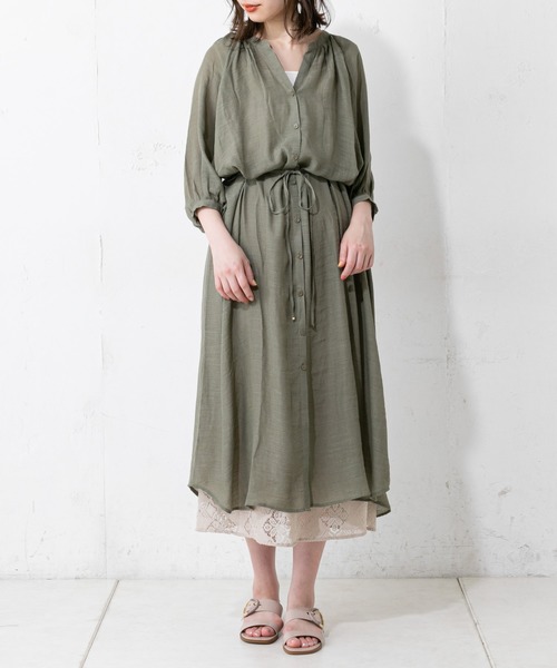 natural couture（ナチュラルクチュール）の「ロングチュニックワンピース（ワンピース・レディース・カーキ/アイボリー/グレイッシュベージュ/ラベンダー・FREE）」の16枚目の写真