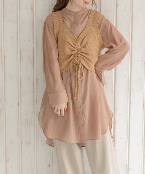 Mysa&Liina（ミーサリーナ）の「バンドカラーシアーシャツチュニック（シャツ/ブラウス・レディース・ブラック/オフホワイト/オレンジ/ミント/ネイビー/ブラウン/キャメル・M）」の6枚目の写真